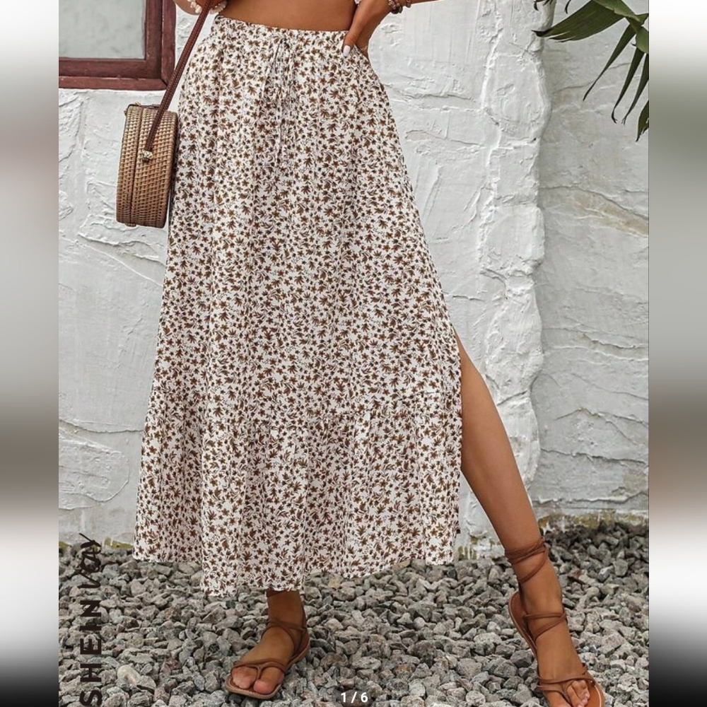 Floral Print Split Thigh Long Skirt